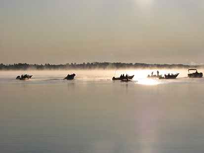 Six boats on the lake
